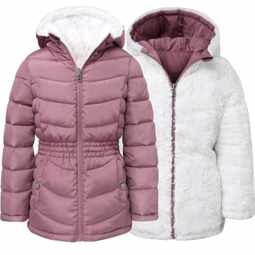 NWT Steve Madden Reversible Hooded Parka Fleece White Rose Pink small 7/8
